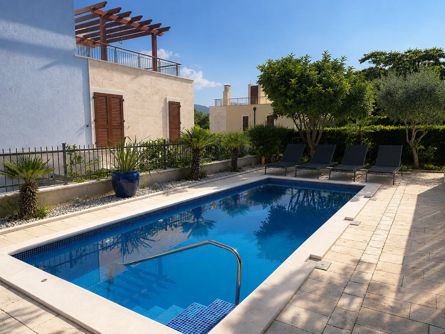 Pool area at dusk