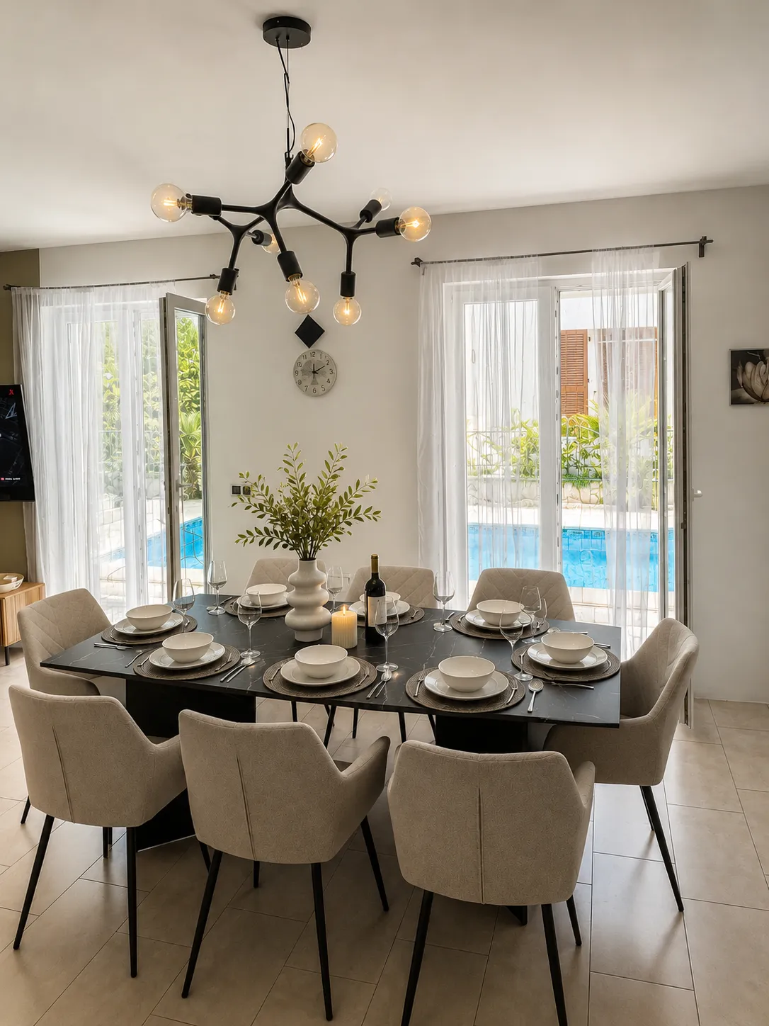 Dining area with pool view