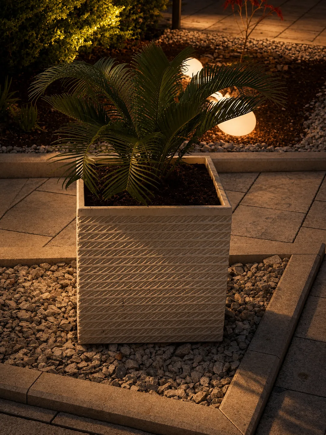 Garden detail with ambient lighting