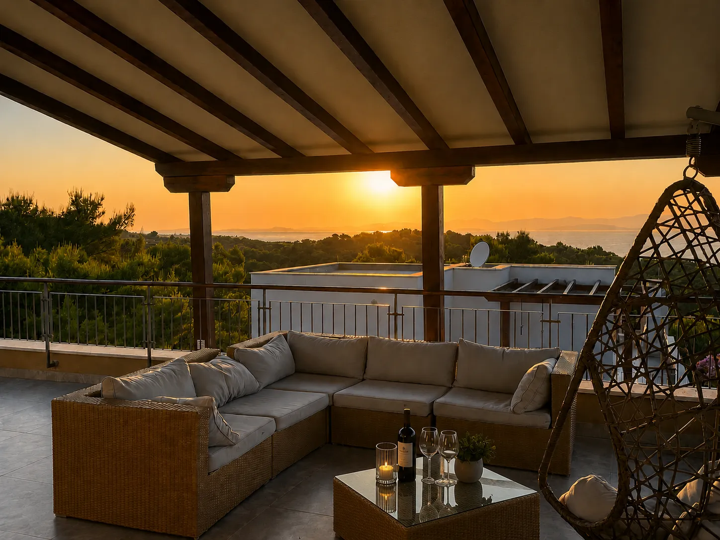 Upper terrace lounge area with panoramic views